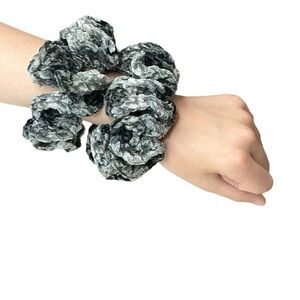 Crochet Scrunchie Oversized Hair Tie Set of 2 Gray Plush Crushed Velvet Handmade